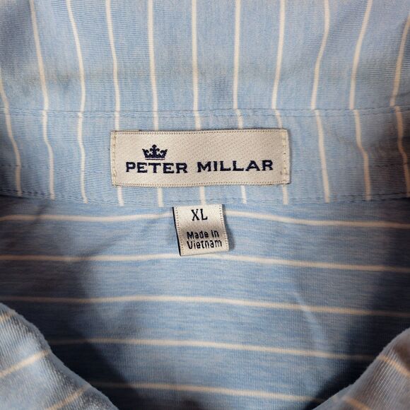 Peter Millar Polo Shirt Mens Blue Size XL Preppy Button Down Golf Striped Sports - Picture 6 of 15